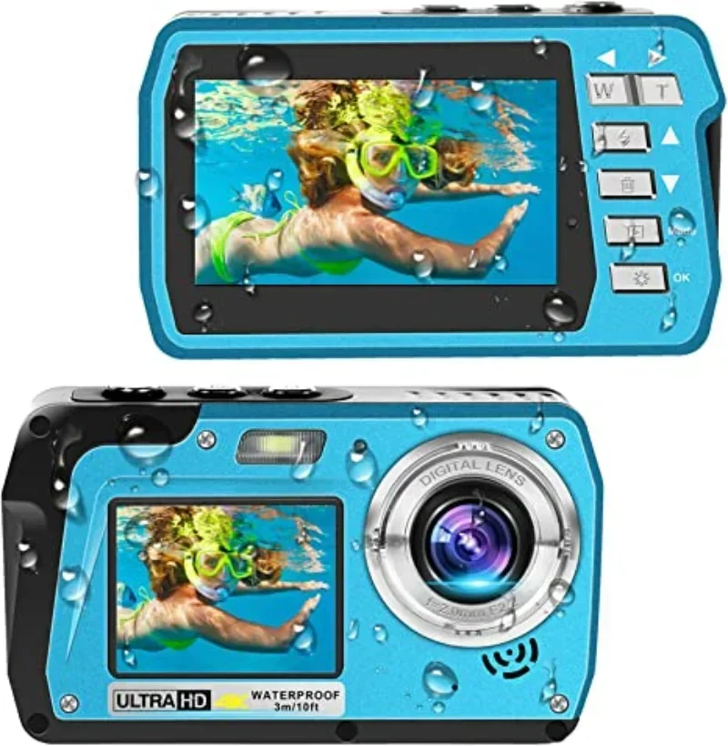 

4K Underwater Digital Camera Recorder 56mp Anti Shake Selfie IPS10FT Dual Screen Waterproof Snorkeling Swimming Digital Camera