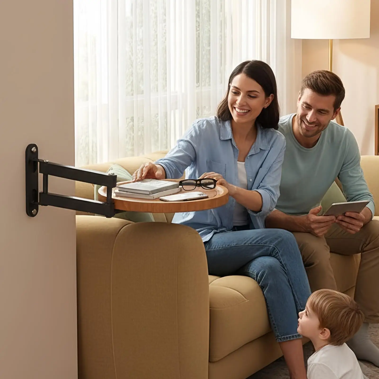 

Folding Wall Tray Wall-Mounted Retractable Sofa Tray Sofa Floating Table For Apartment Bedroom RV Owners Homeowners Renters