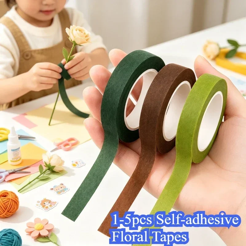 1-10pcs Bouquet Floral Stem Tapes Green Self-Adhesive Tapes Florist Flower Wrapping Tape Wedding Party DIY Decoration Supplies