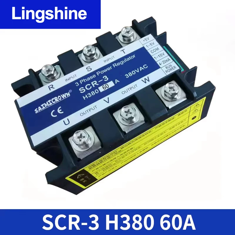 

60A SCR-60A, трехфазный регулятор напряжения, модуль контроллера мощности 0-10 В, 4-20 мА, 1-5 В, управление потенциометром