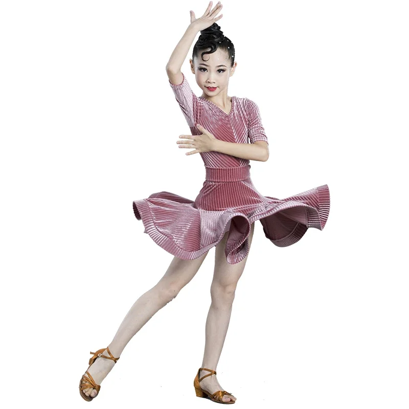 Vestido de dança latina infantil outono inverno competição profissional roupas prática crianças meninas tango salsa cha cha trajes