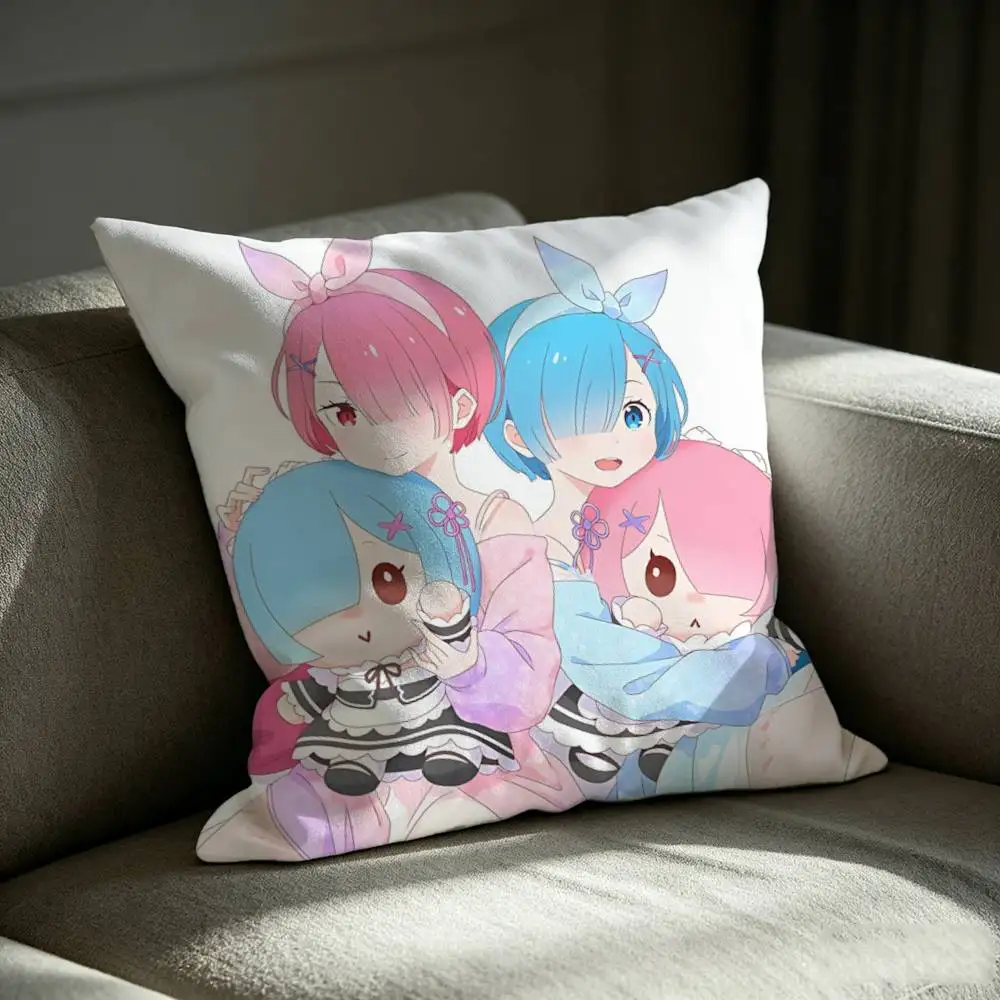Rem x Ram ReZERO New Design Square Sofa Pillow Cover Solid Color Living Room Home Decor Cushion Case