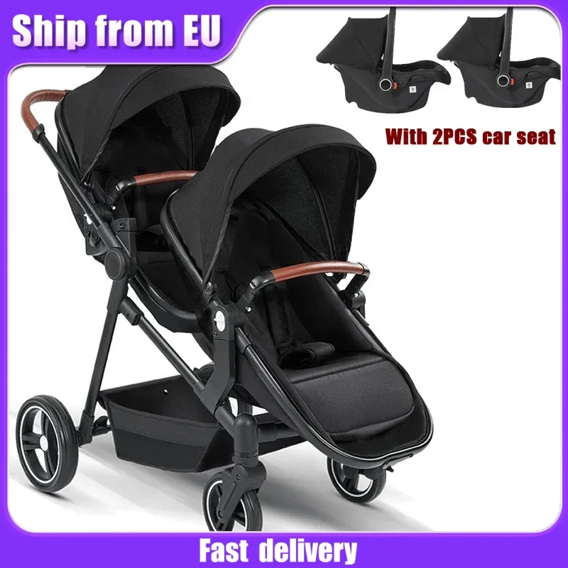 Carrinho duplo EU STOCK com assentos de carro. Pode ser levado a bordo de um avião. , pode ser desmontado em um carrinho de bebê leve