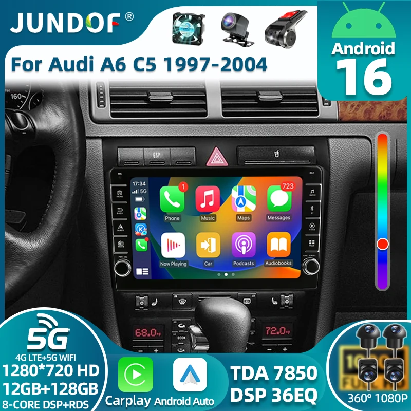 Android 16 Car Radio For Audi A6 C5 1997 - 2004 S6 1999 - 2004 RS6 2002 - 2006 Multimedia Video Player Carplay Auto GPS NAVI DSP