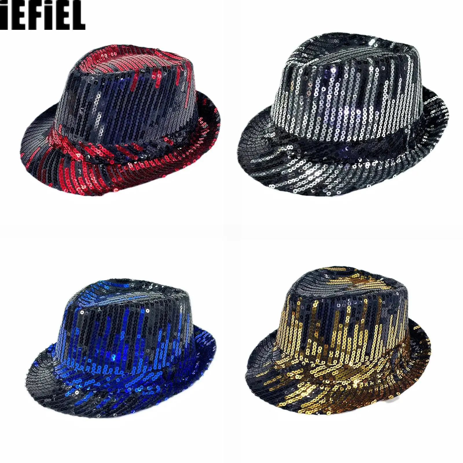 

Fashion Sequin Hat Fedora Party Hat Unisex Sparkling Accessory for Costumes Parties Jazz Events Everyday Style