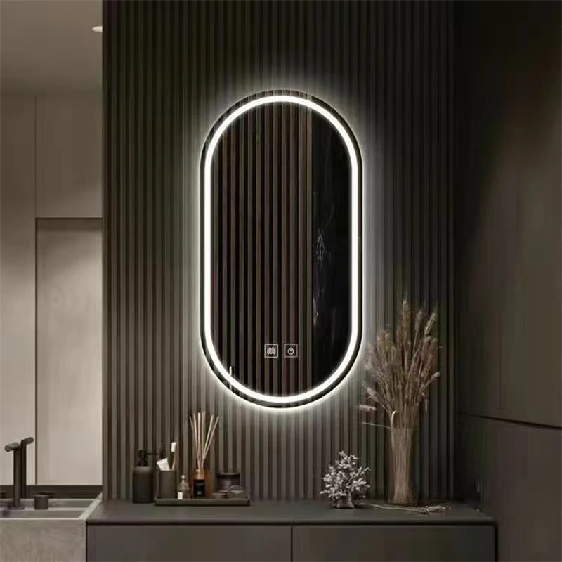 Oval Bathroom Smart Mirror with Touchscreen, Lighting & 3-Level Brightness Adjustment - Wall-Mounted Mirror