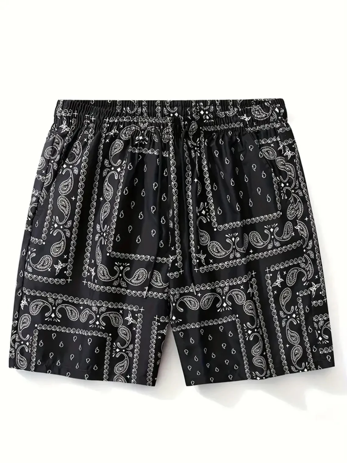

Men's Bandana Print Shorts Summer Loose Casual Elastic Waist Black Fashion Hip Hop Beach Shorts