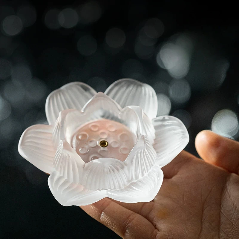 Creative Liuli Glass Lotus Incense Burner Plate, Indoor Sandalwood, Household Living Room Retro Tea Ceremony Zen Decoration, 1Pc