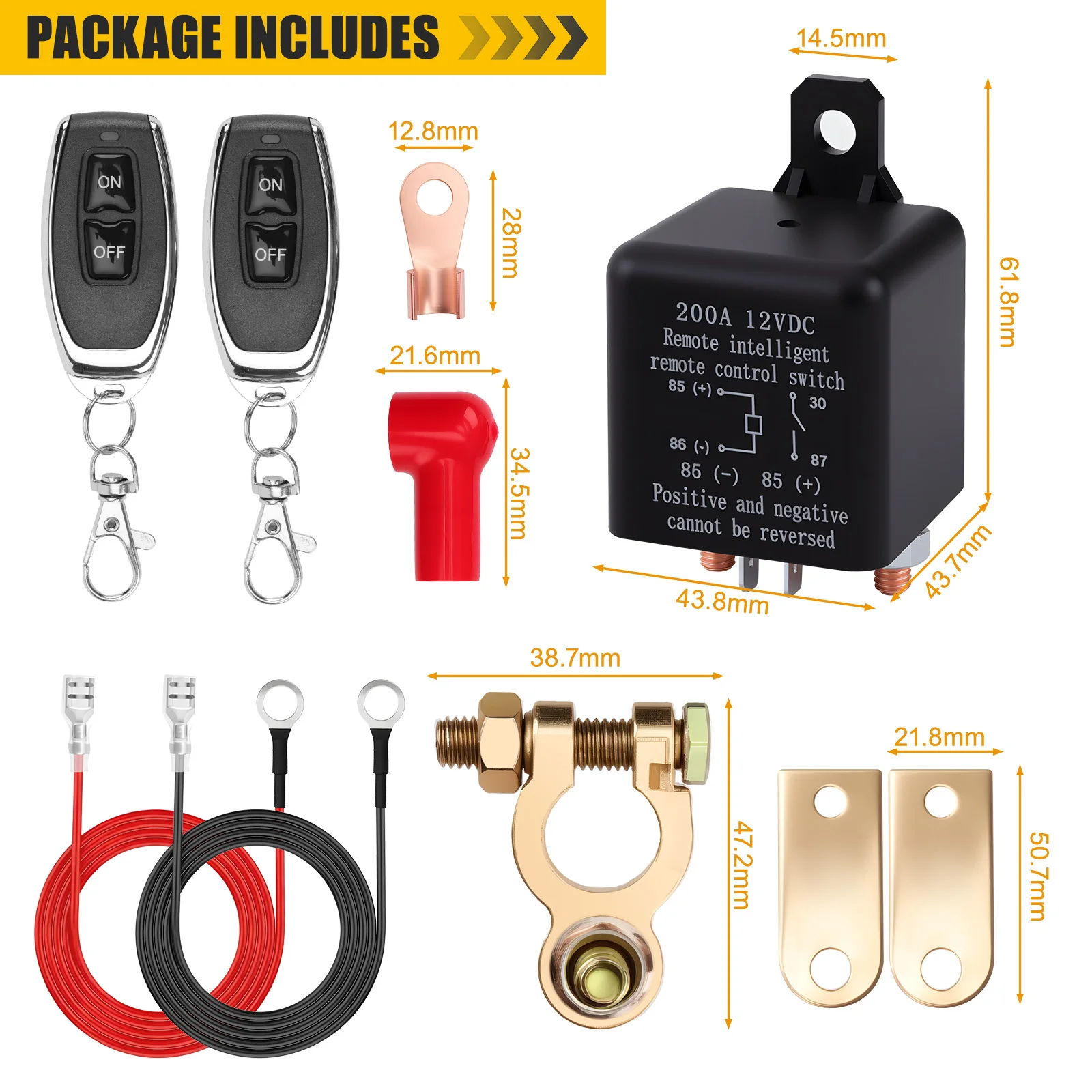 12V 200A Remote Car Control Battery Switch Relay Battery Disconnect Cut Off Isolator Switch Anti-Theft Remote Control Switch