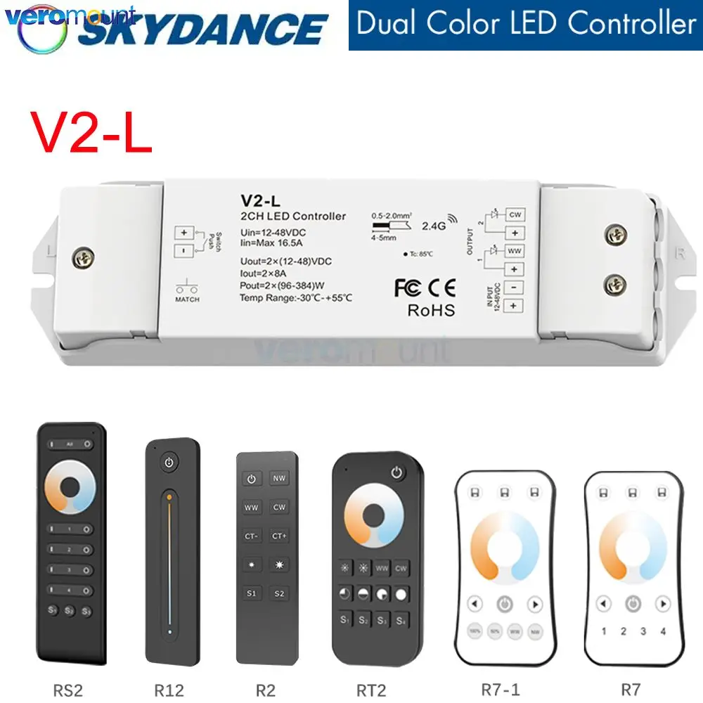 V2-L Dual Color CCT LED Controller 12-24VDC 36V CV Push Dim 2CH 8A/CH 2 channel Dimming for Skydance CCT LED Strip Controller