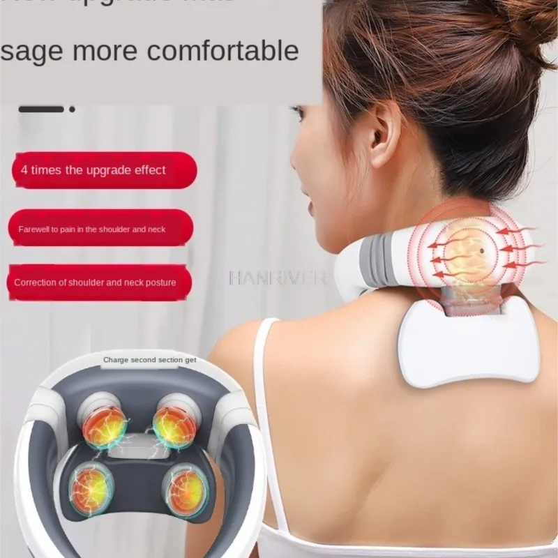 4D Magnetic Pulse Heated Electric Intelligent Neck Shoulder Massager Fatigue Relief Relaxation Cervical Infrared Massage Device