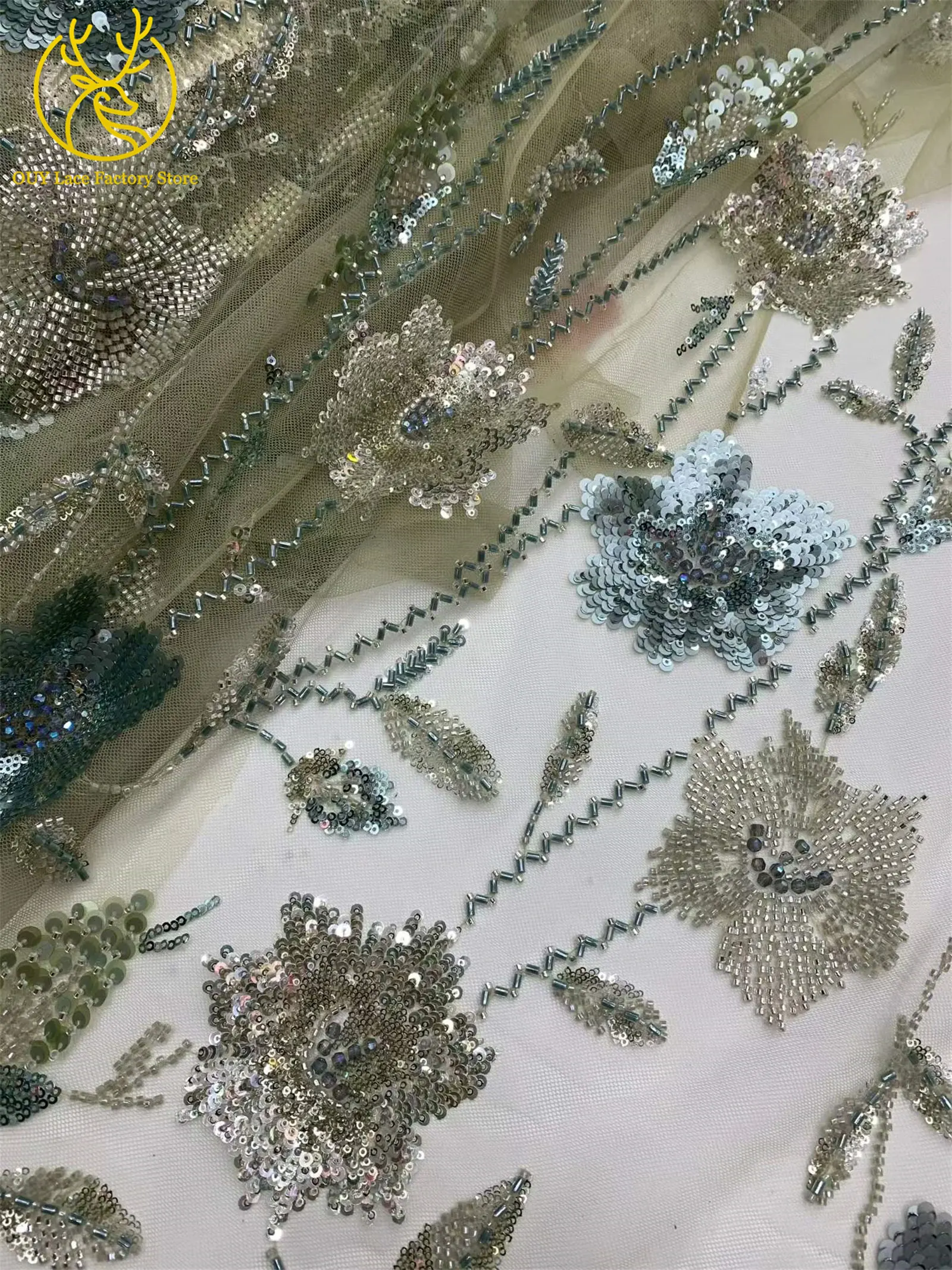 2026 Französische Stickerei Perlenbesetzter Mesh-Spitzenstoff 5 Yards Hochwertiger Afrikanischer Pailletten-Spitzenstoff für Damen Partykleider Nähen – Detail 13