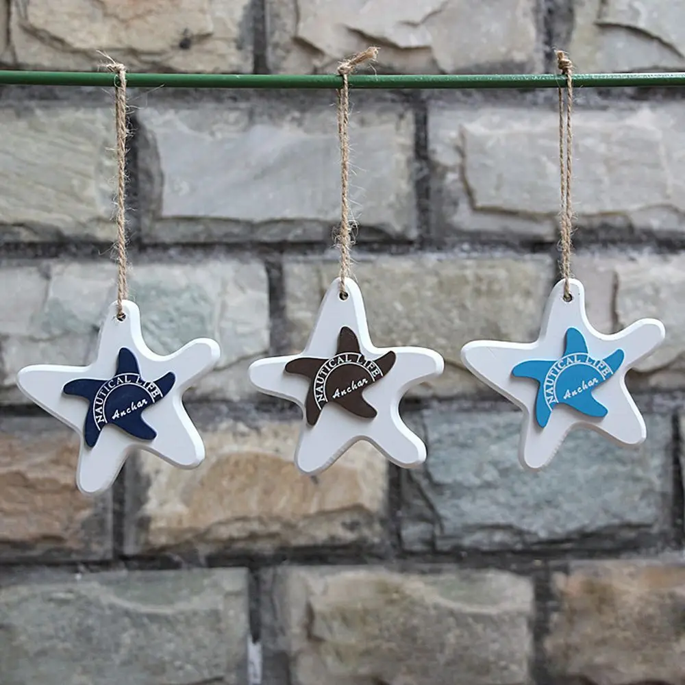 Mediterranean Style Wooden Starfish Small Adorn Hanging Decor Crafts Pendant Fish Nautical Decor Starfish String Fish Skewer