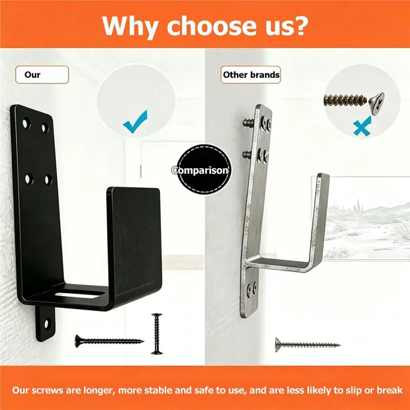 IALJ-4Pcs Heavy Duty Door Security Brackets - Upgraded U-Shaped Black Bar Holders For Home
