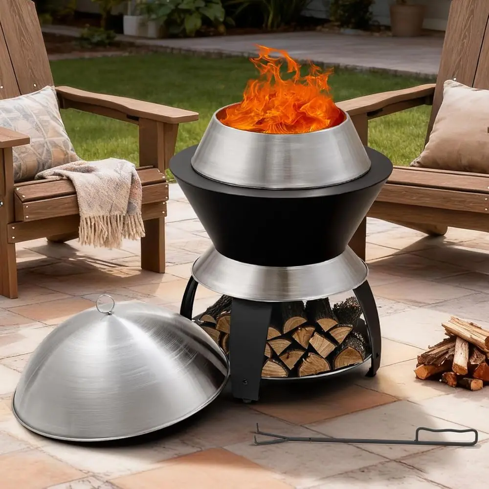 20 Inch Smokelirt, 2 in 1 Stainless Steel Portable Fire Pits | Outdoor Fire Pit with Waterproof Lid, Removable Ash Pan, Handbag