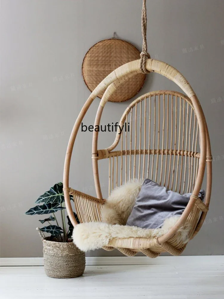 Indonesian Hanging Basket Glider Real Rattan Agate Rattan Hanging Indoor Adult Swing Rocking Chair Small Coffee Table