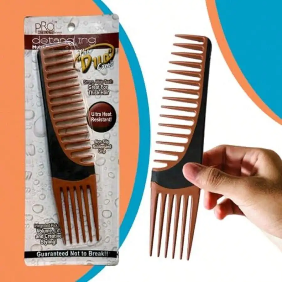 

Duo Detangling Comb Wide Tooth Teasing Pick Heat Resistant Non-Slip For Thick Curly Afro Hair Volume Styling