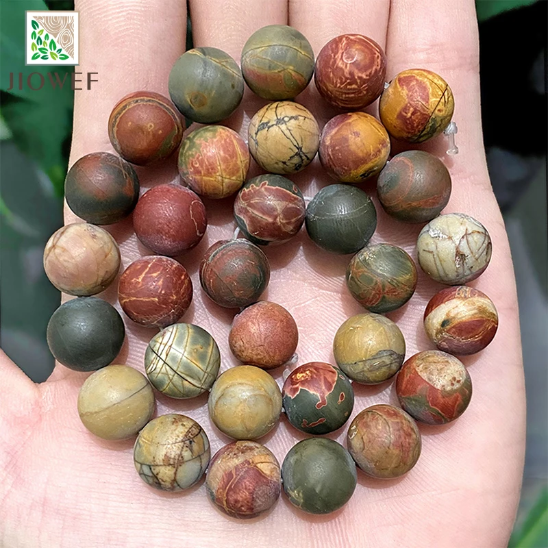 Natural Stone Matte Picasso Jaspers Loose Round Beads for Jewelry Making Diy Bracelet Accessories 15\