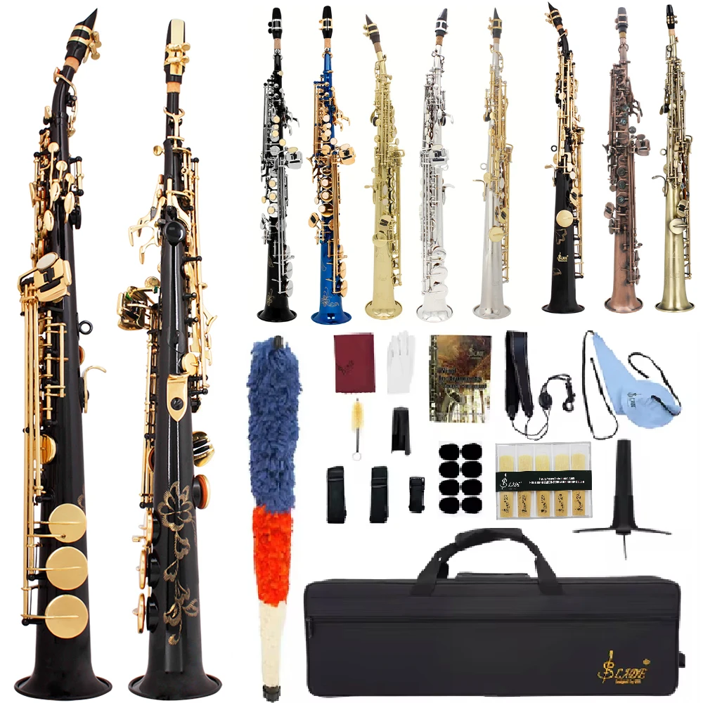 SLADE Soprano Saxophone Straight Bb Soprano Sax Brass Body  with Case Stand Cleaning Set Reed Soprano Saxophone Accessories