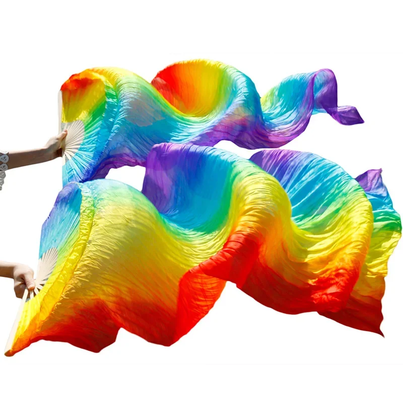 150cm丈 ダンスファン グラデーションカラー ダンサー 練習用 ロング イミテーション ダンス小道具 シルクファン 右手用 パフォーマンス小道具 1個