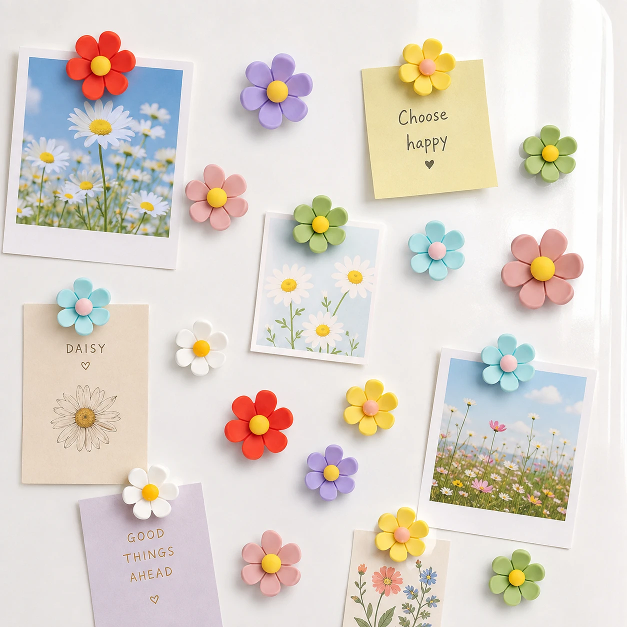 Cute Flower Fridge Magnets,Colorful Daisy Refrigerator Magnets for Kitchen Office Photo Notes Home Decor Gift Set