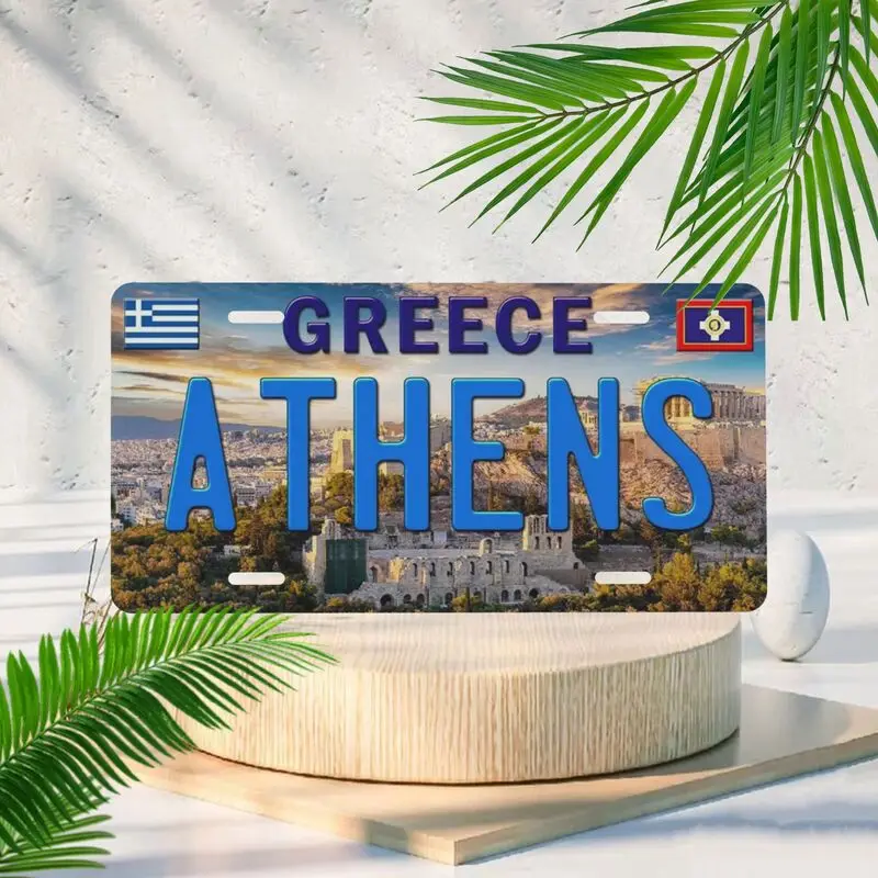 Greece Athens Acropolis Scenery Aluminum Plaque, European City Travel Theme Wall Art for Home Cafe Bar Wall Hanging Decor