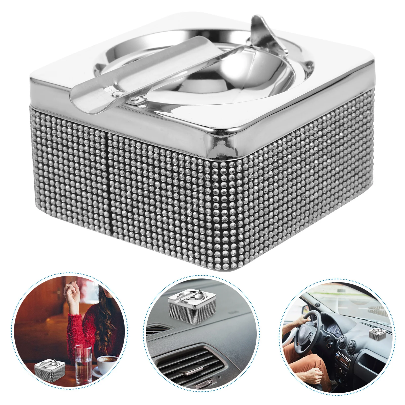 

Crystal Ashtray European Style Rhinestone Car Square Large Capacity Anti Slip Base Ash Tray for Cigarettes Patio Outdoor