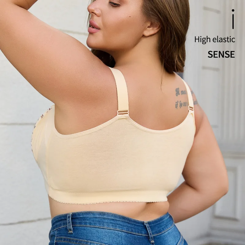 حمالة صدر AG Cup 3652 كبيرة الحجم للغاية، بأزرار أمامية، بدون حلقات معدنية، بطباعة إبداعية، ملابس داخلية مريحة من القطن، حمال...