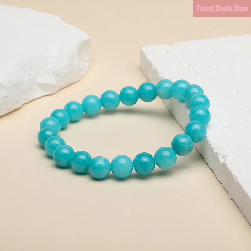 Genuine Blue Amazonite Stone Bracelet Smooth Polishing Natural Stone Energy Bracelets for Women Couple Healing Jewelry Pulsera