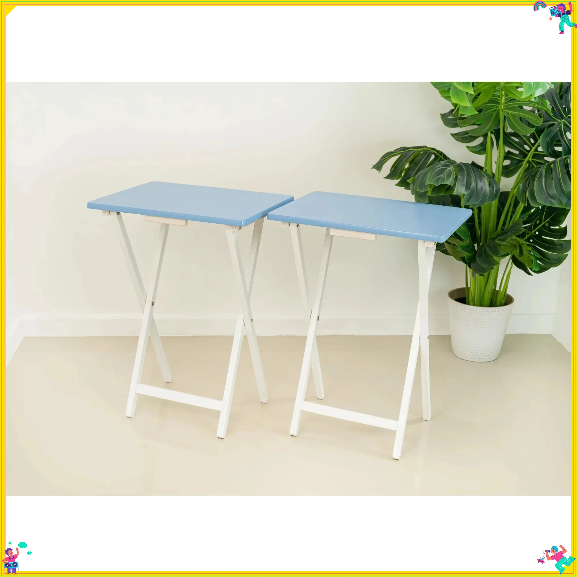 Set di 2 tavolini snack TV dal design semplice, in legno di gomma, facili da pulire, migliora il comfort e la comodità della casa