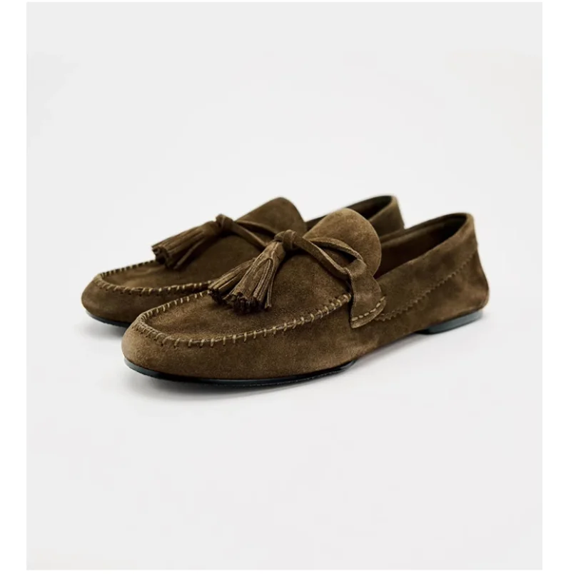 

Summer 2026 Synthetic Suede Leather Oxfords Loafers Tassel Fringe Flats Casual Boat Walk Casual Shoes Fashion Sandalias Mujer