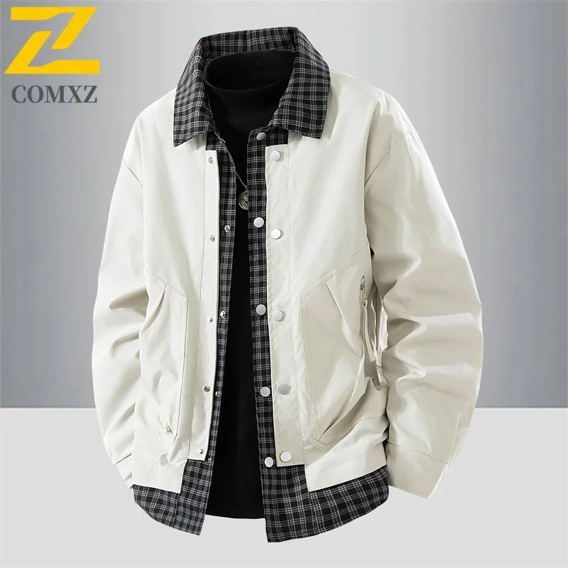 

Men Casual Jacket Spring Autumn New Fake Two Pieces Loose Windproof Breathable Lapel Work Jacket Outdoor Street Commuting Jacket