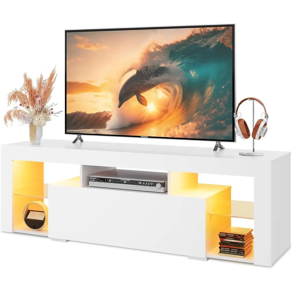 TV Stand with LED Lights & 2 Large Storage Ders, ern Entertainment Center or 32/43/50/55/60 Inchs TVs, Sturdy TV ole or Living R