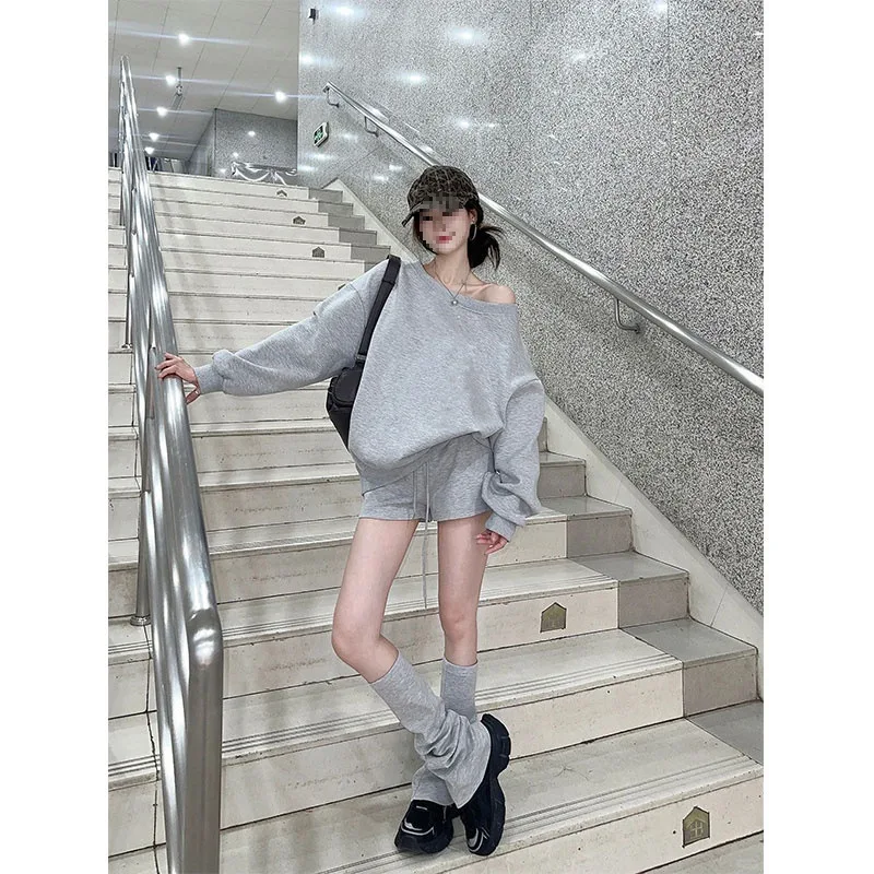 2026 New Off Shoulder Sweatshirt Women Spring Autumn Lazy Loose Oversize Long Sleeve Tops Sweet Casual Ladies Daily Blouse