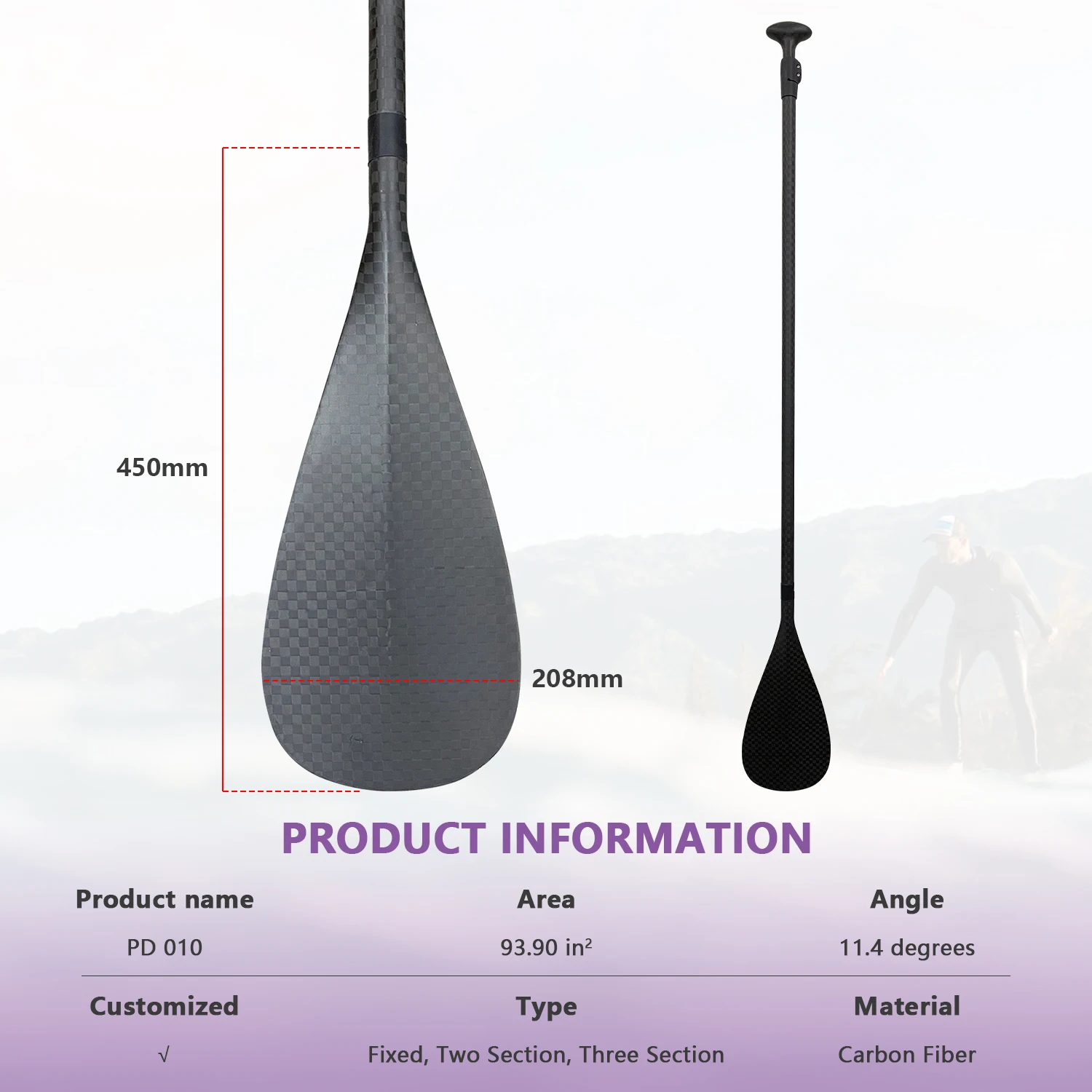 تصميم جديد قابل للتعديل من ألياف الكربون الخفيفة للغاية للرياضات المائية قابل للتخصيص مع شعار Dragon Boat Canoe Kayak وBoard SUP Paddle
