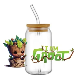 Miniso Cartoon Groot 16OZ UV DTF Cup Wraps Transfer Sticker For Glass Libbey Can Bottle Selfadhesive Washable DIY Custom