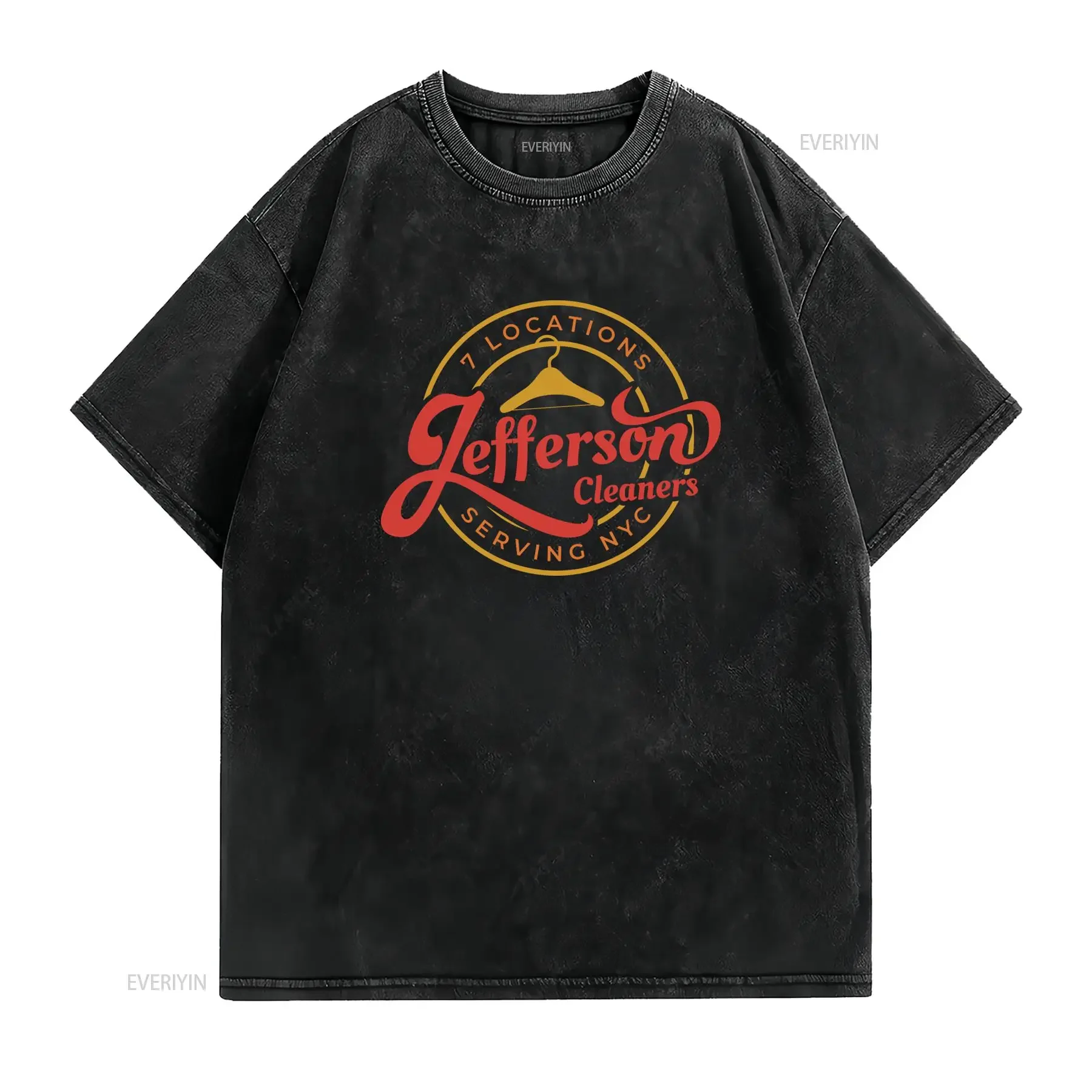 Vintage Retro Jefferson Cleaners Logo Hanger Print Streetwear Casual T Shirt vintage Washed Stylish designer clothes Stretched