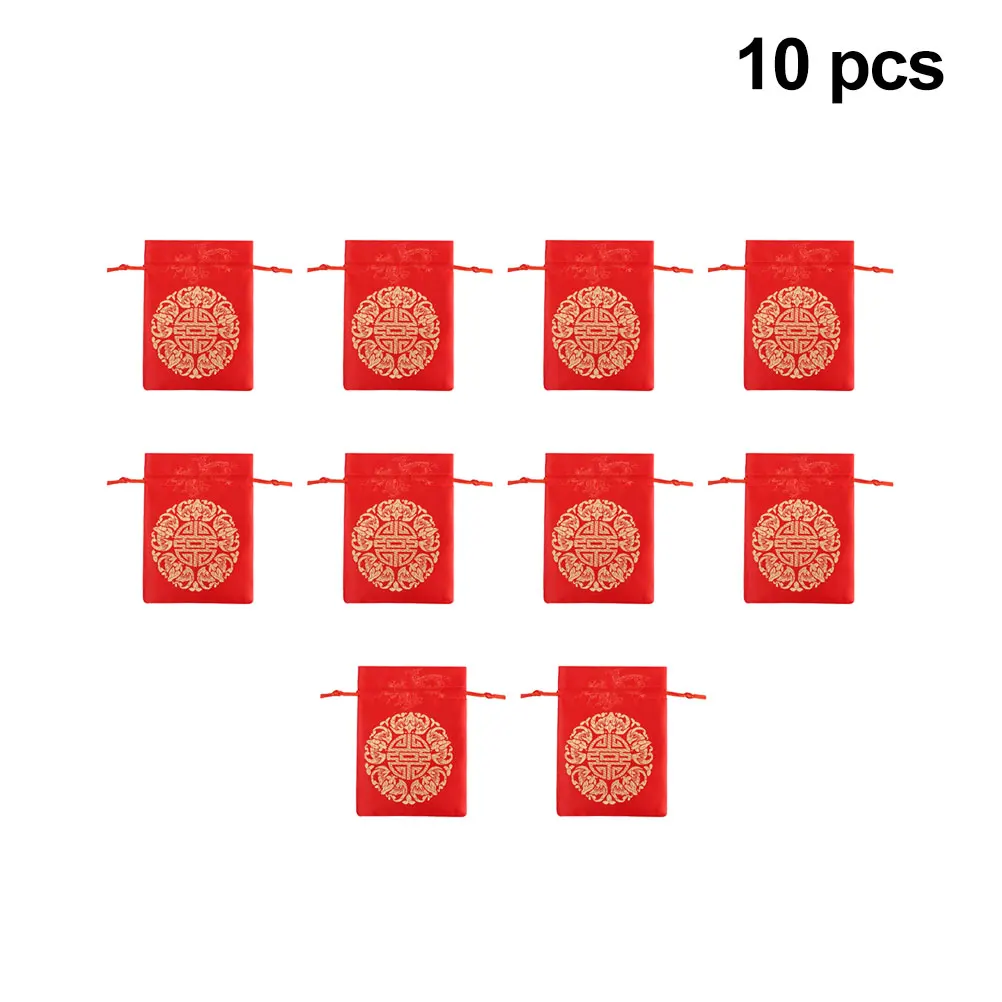 

10 Pcs Candy Bag Chinese Jewelry Small Red Pouch Drawstring Box Treat Bags for Wedding Boxes