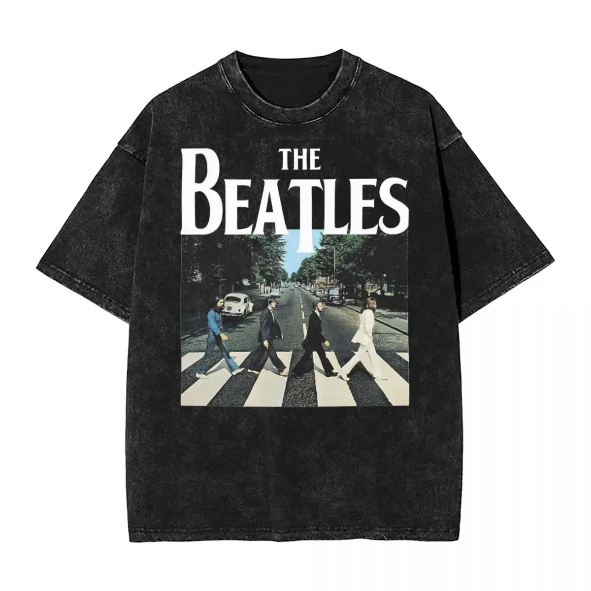 Washed T Shirt The Beatle Hip Hop Vintage T-Shirt Oversize Streetwear Short Sleeve Printed Tops Tees Men Women