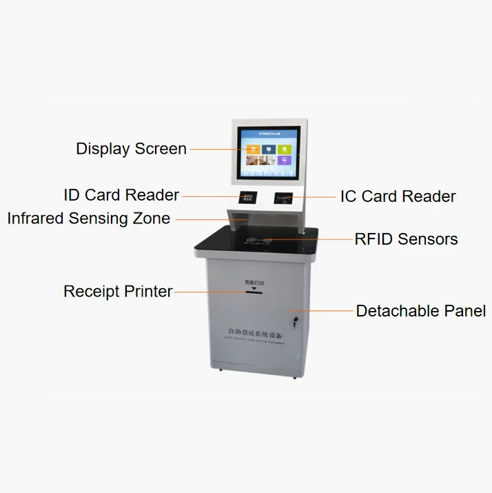 RFID Library Self-Service Kiosk With LCD Screen Auto-Borrow/Return/Books Optional Card Reader And Camera For Book Management
