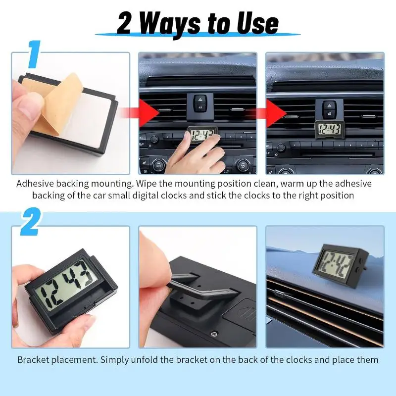 Digital Car Clock for Dashboard 12V Mini Portable with Large LCD Screen Perfect for Car Vehicle Time Display
