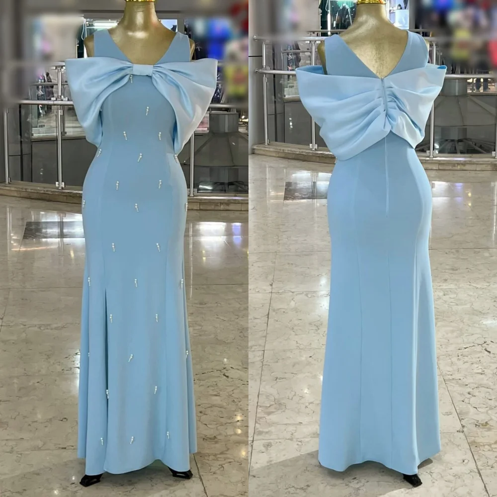 

Женское вечернее платье с бантом и открытыми плечами по индивидуальному заказу, длинные платья с v-образным вырезом, элегантные вечерние платья для выпускного вечера на заказ