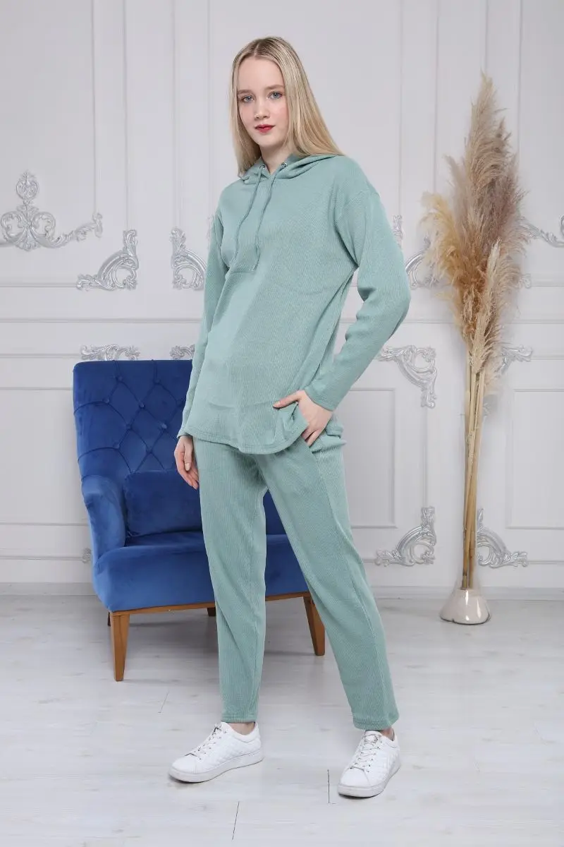 Camisola con capucha para mujer, chándal verde