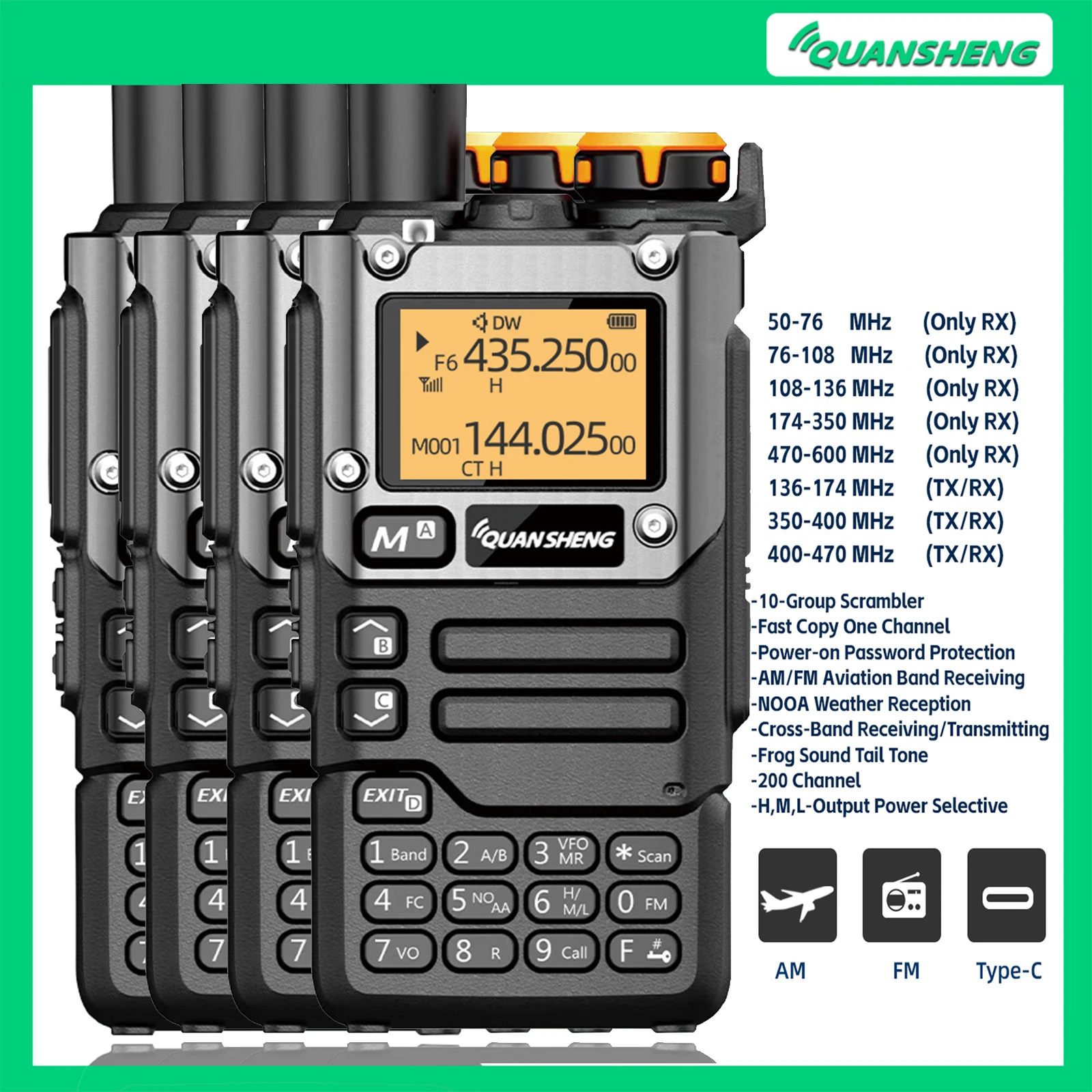 

Quansheng UV-k5(8) 4PC Walkie Talkie 5W Air Band Radio Charge UHF VHF DTMF FM Scrambler NOAA Wireless Frequency Two Way CB Radio