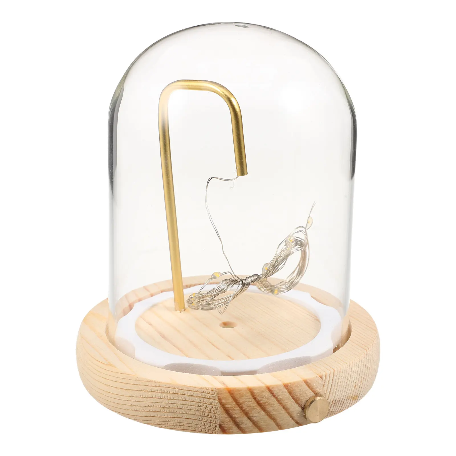 Glass Display Dome Wood Base LED Lighting Clear Cloche for Miniature Display Succulents Keepsakes Snow Globe Decoration view 3