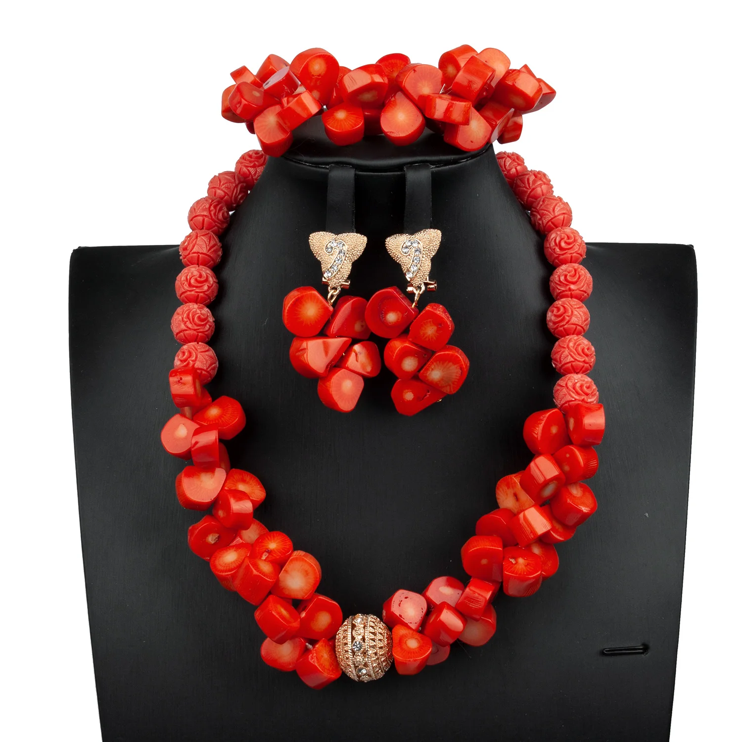 

New Nigerian Wedding African Beads Jewelry Sets Coral and Round Beads Indian Bridal Jewelry Set ABS160