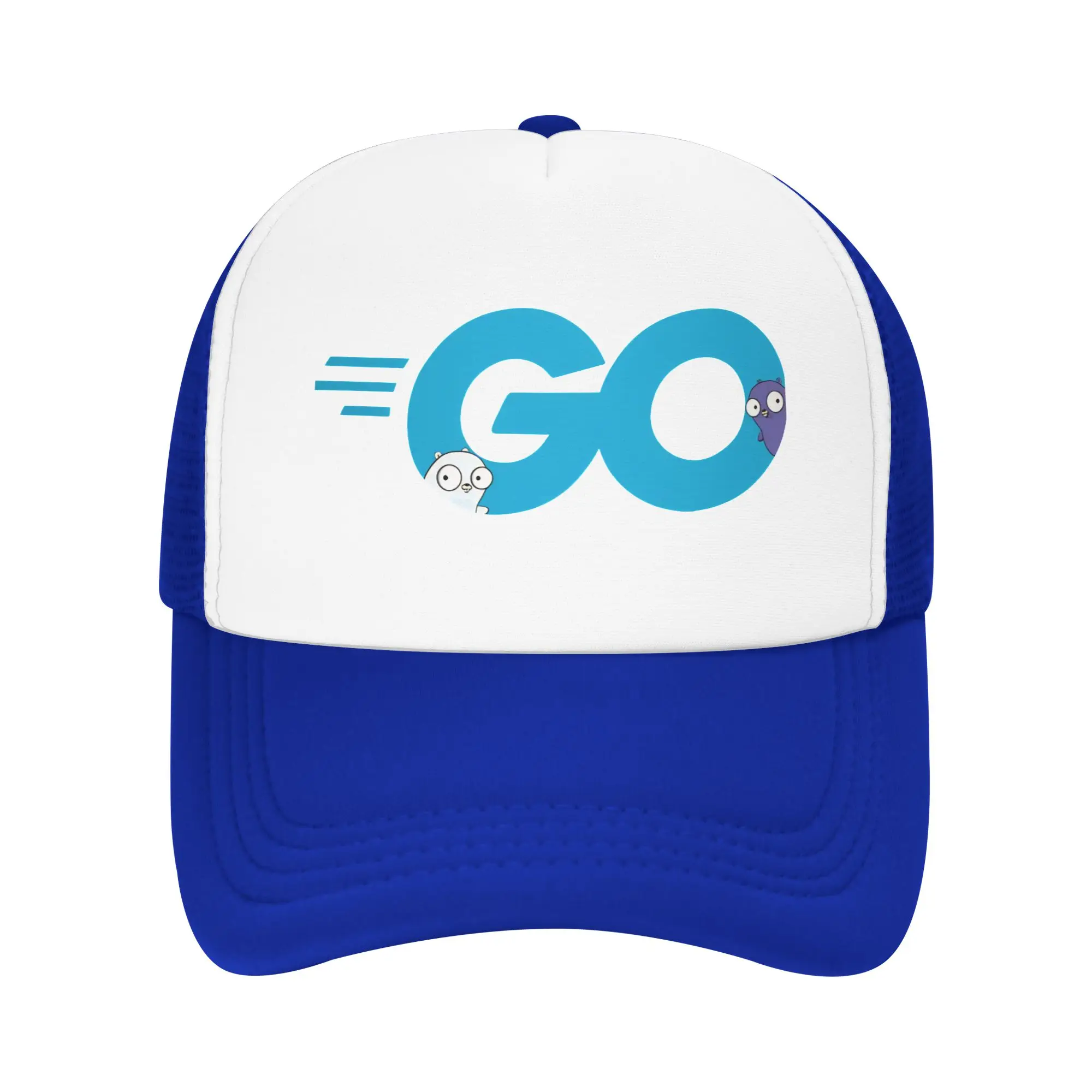 Golang Go Logo with Embedded Gopher Mascots  Accessories Foam Mesh Trucker Hat Summer Cooling  Mesh-back Baseball Cap