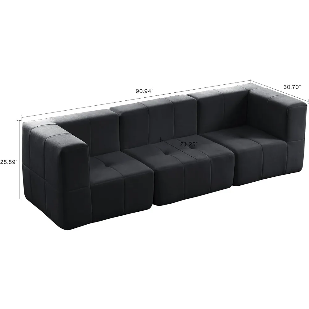 Modular Sectional Sofa Couch Modern Compressed Sofa 3-Seat Foam Couch for Living Room