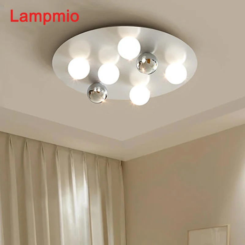 

Lampmio Modern Round Ceiling Lights Home Decor Stainless Steel Bedroom Lamps Glass Ball Rooms Lustre LED Ceiling Lighting