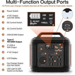 Portable Power Station 300W 296Wh Solar Generator 110V/220V AC Outlets/DC Ports for Home Outdoor Travel Camping Blackout Power